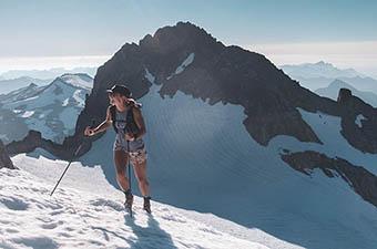 Mountain running gear (ascending glacier while mountain running)